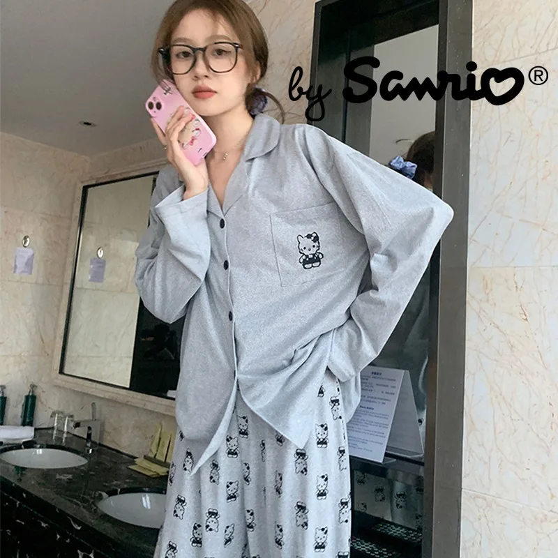 

2023 Hello Kitty Y2k Women's Pajamas Woman Clothing Sleepwear Long Sleeve Trousers Two Piece Set Ins Anime Kawaii Cute Autumn