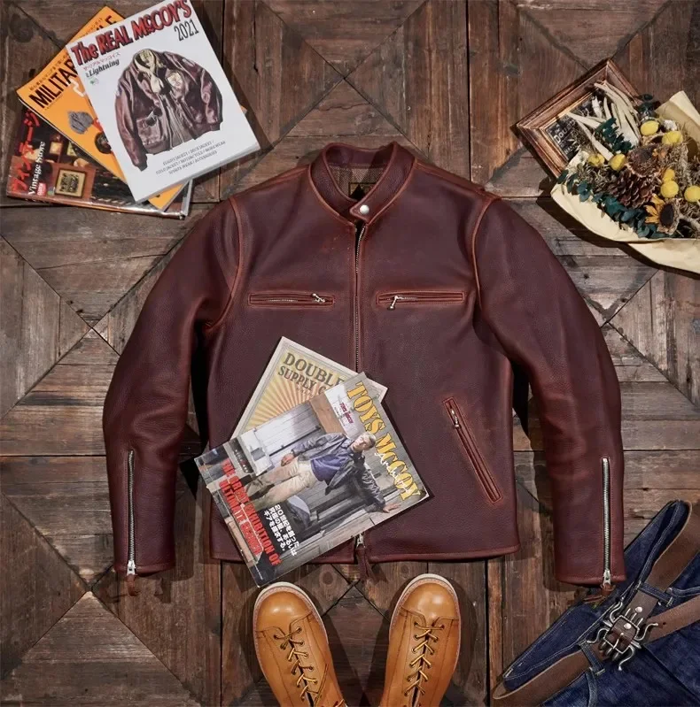 Магазин. Куртка из натуральной кожи в стиле ретро Classic J100 Rider. Пальто воловьей