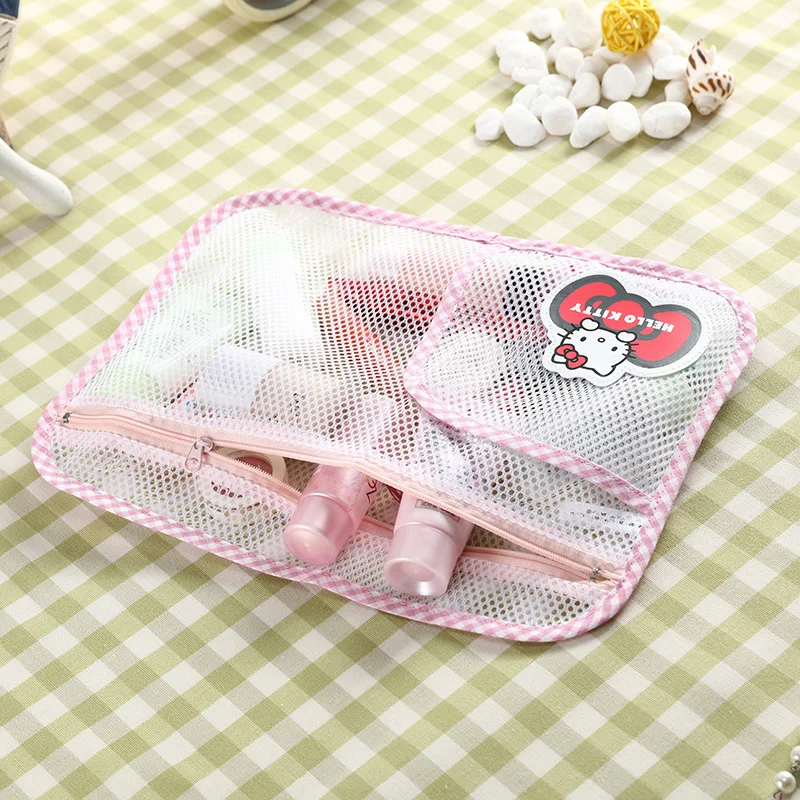 

Sanrio Hello Kitty Cartoon Stationery Cosmetics Travel Supplies Storage Bag Mesh Bag Skincare Storage Bag Grid