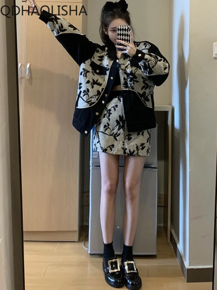 

Sets for Women 2 Piece Autumer Temperament Lapel Collar Long Sleeve Coat Casual Elegant Skirt Set Korea New Two Piece Dress Sets