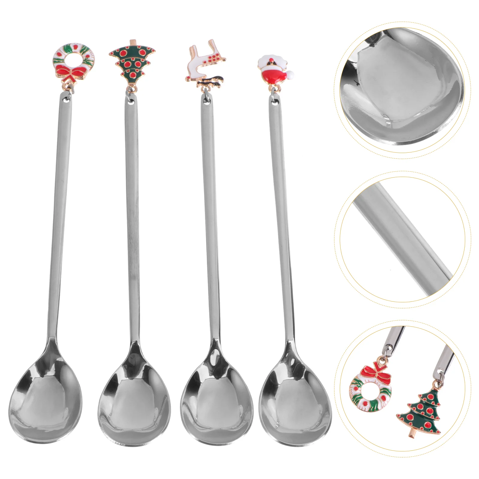

4 Silverware Stainless Steel Practical Dessert Spoons Scoops for Christmas