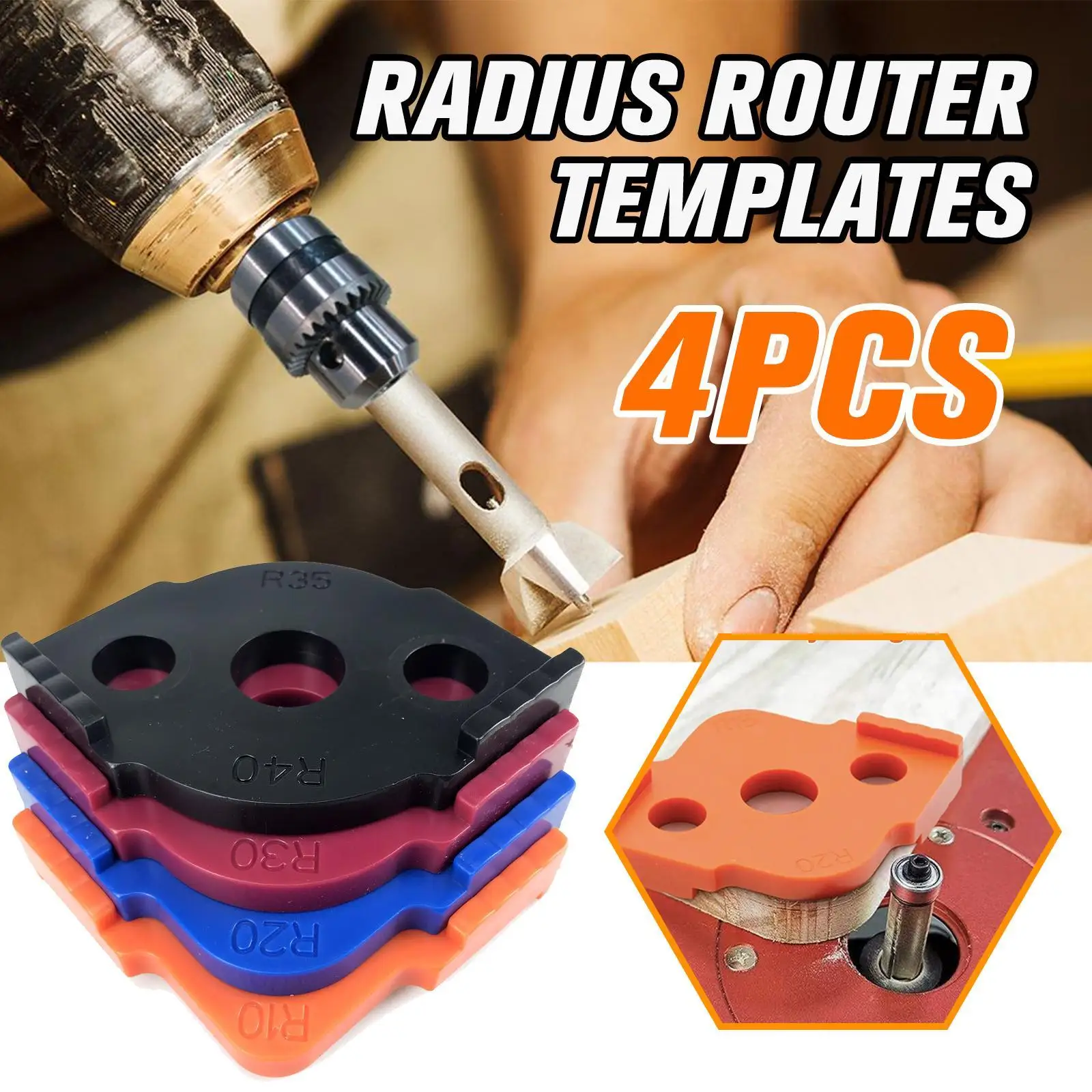 

4PCS Radius Router Templates Jig Radius Corners Trimming Router Bit Templates R5 R15 R25 R35 Woodworking Tool