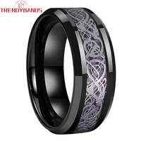 6mm 8mm black tungsten carbide engagement rings wedding band for men women purple carbon fiber dragon inlay comfort fit