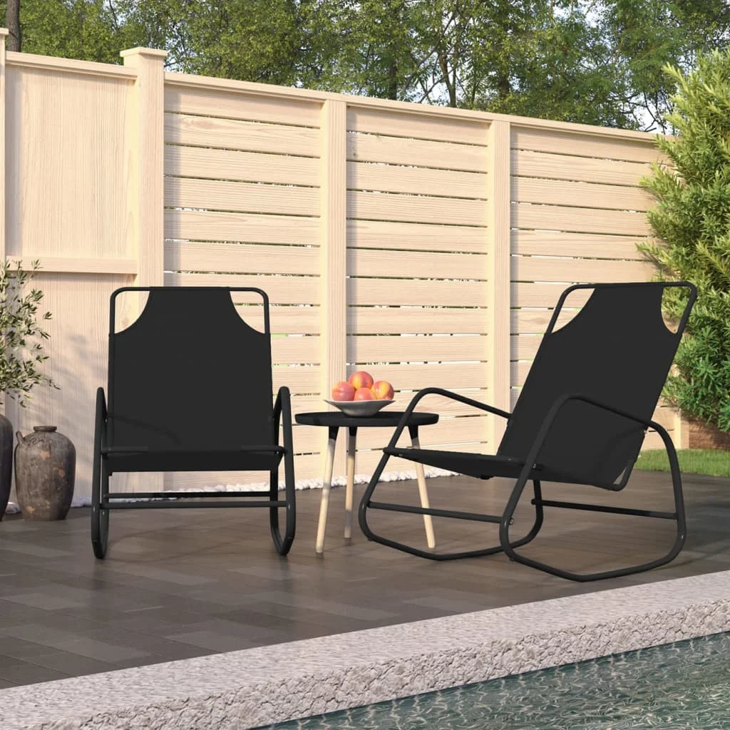

Rocking Sun Lounger of 2, Steel and Textilene Outdoor Recliner Chair, Patio Furniture Black 89 x 58 x 93,5 cm
