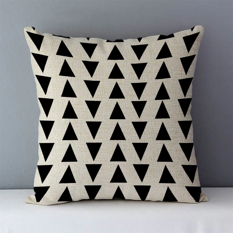 

Новинка Удобная наволочка для подушки для кровати/автомобильного сиденья черный квадратный геометрический принт 45x45 см домашние декоративные подушки льняная имитация конопляного материала