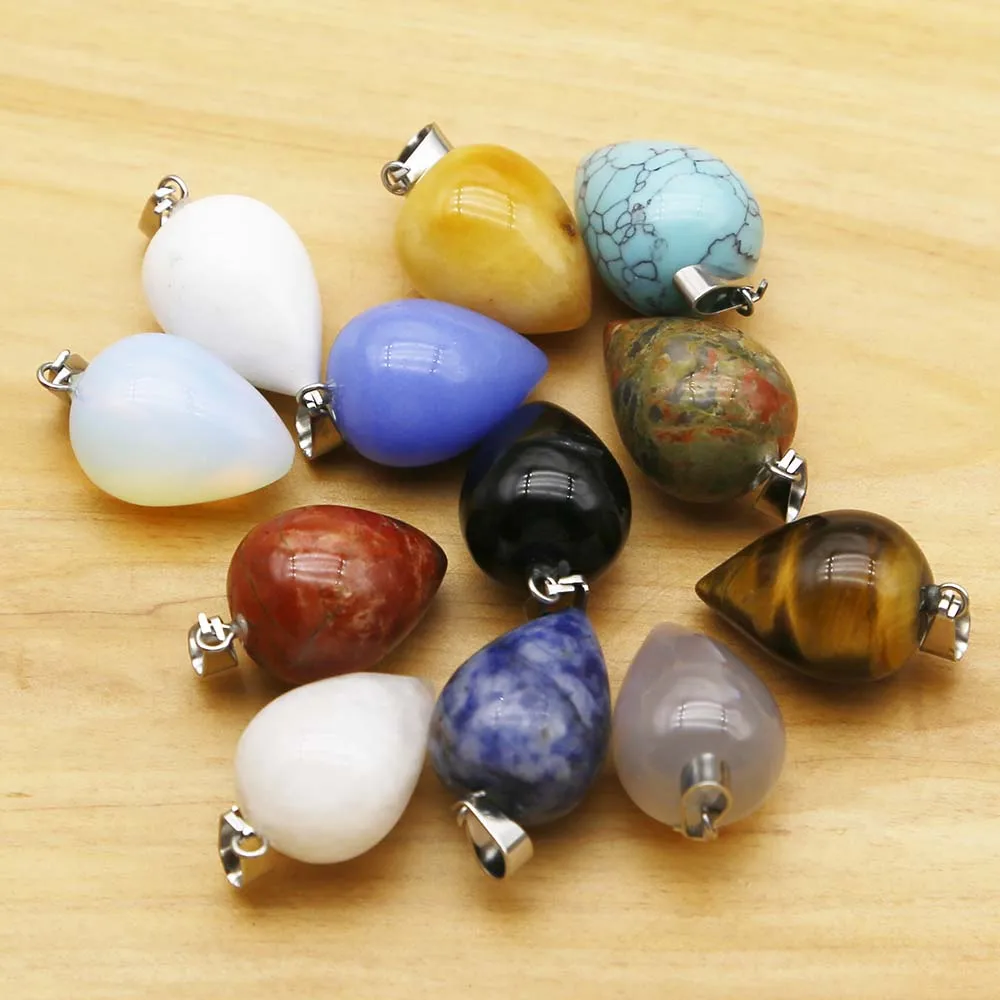 

Quality Natural Stones Water Drop Multicolor Necklace Pendants Healing Charms Jewelry Accessories Wholesale Festival Gifts 12PCS
