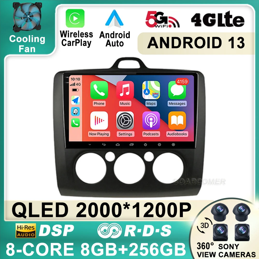 

Автомобильная магнитола для Ford Focus Exi MT AT 2004-2011, 9 дюймов, Android 13 QLED, 4G, Wi-Fi, BT, мультимедийный навигатор, GPS, видеоплеер