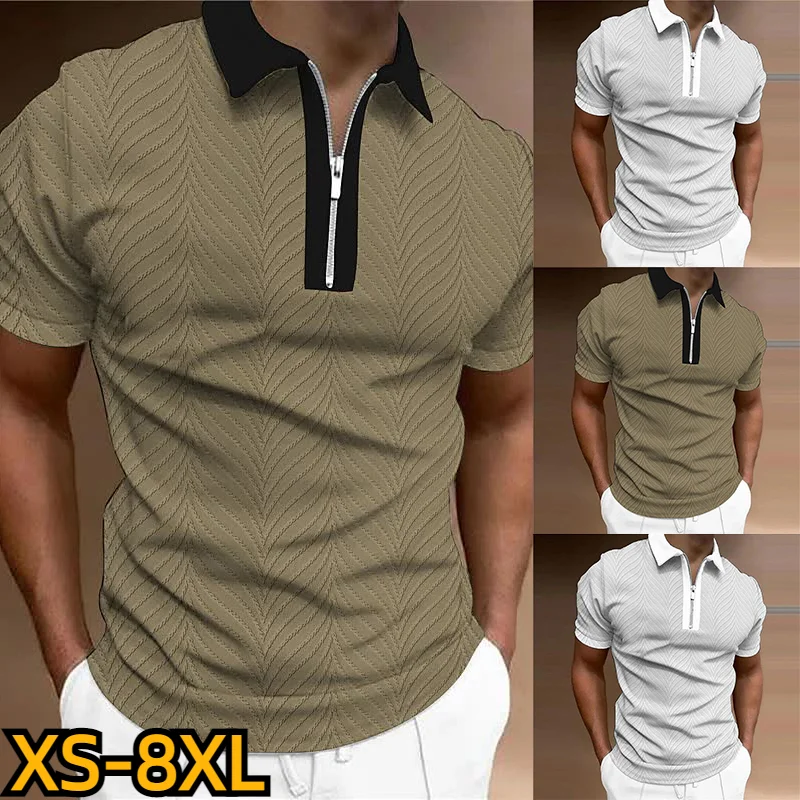 

3D Printing Zip T-shirt Casual Short Sleeve Street Style Series Clothes Breathable Lapel Top Men's Summer Fashion Polo Shirt