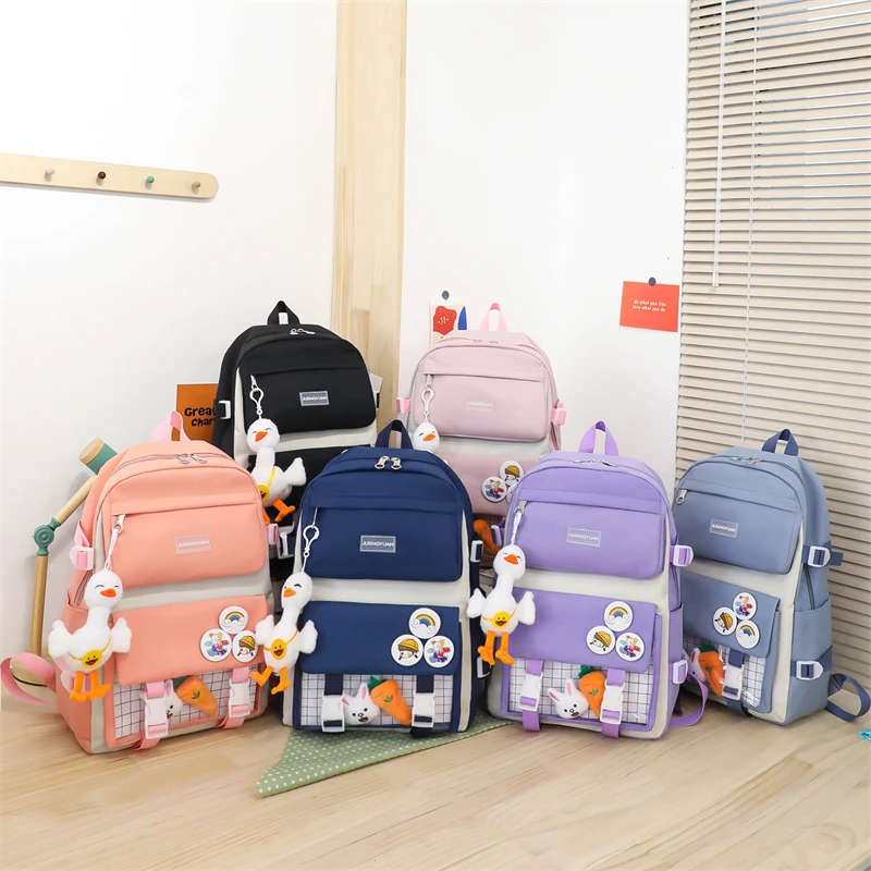 

Школьный портфель для учеников младшей и старшей школы, милый вместительный рюкзак из четырех предметов в японском и корейском стиле для уч...