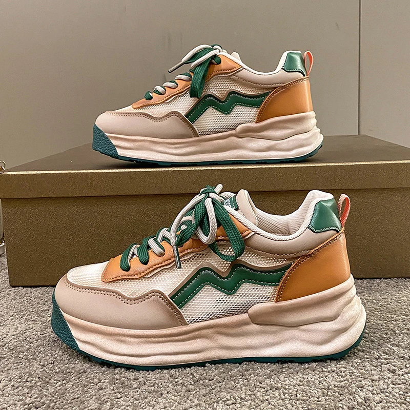 

Women Sneakers Mesh Patchwork Lace Up Ladies Flats Outdoor Walking Shoes Comfortable Breathable Female Footwear 2022 Autumn
