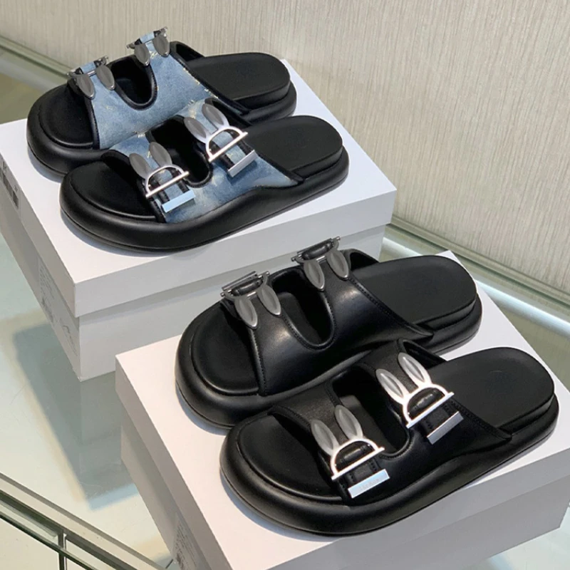 

Fashion Vintage Meatal Buckle Platform Shoes Women Summer All-match Casual Outdoor Modern Slippers Breathable Open Toe Slides