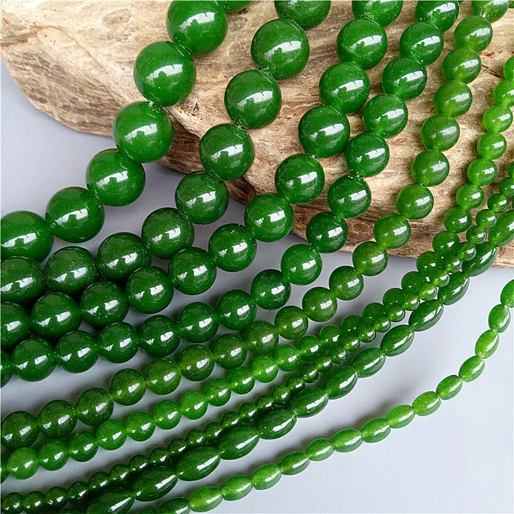 

Natural Green Jade Round Beads For Jewelry Making Diy String Bracelet Beaded Necklace Hetian Jades Rice Stone Bead Accessories
