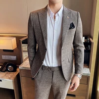 blazer pants fashion plaid mens casual boutique wedding groom groomsman suit formal business slim two piece suit