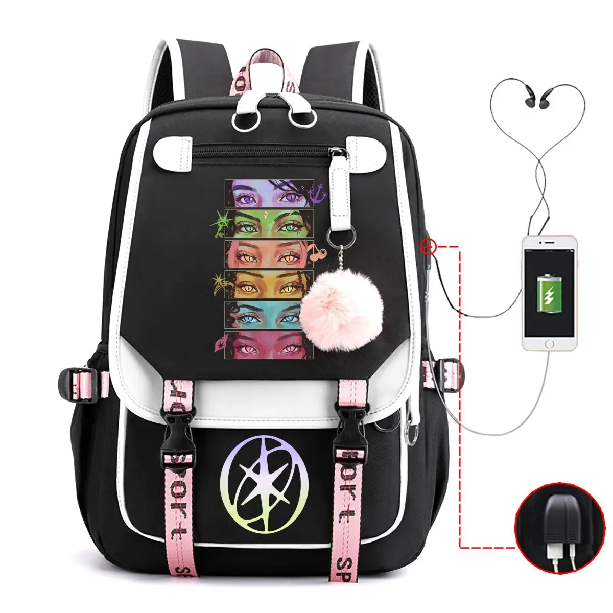 Фото Рюкзак Back To School Katseye с контрастными вставками, USB-портом для зарядки и отверстием для провода наушников, для подростков (мальчиков и девочек) №5