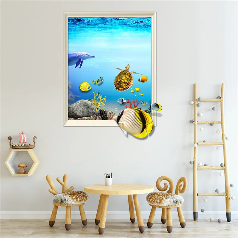 3D Wall Decals Beach Sea Turtles Animals Fauna Turtle Vinyl Decal Sticker Home Decor Design Bathroom Living Room Decoration DIY | Дом и сад