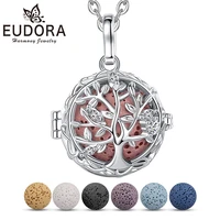 eudora 18mm tree of life necklace volcanic lava stone aromatherapy locket diffuser cage pendant delicate jewelry womens gift