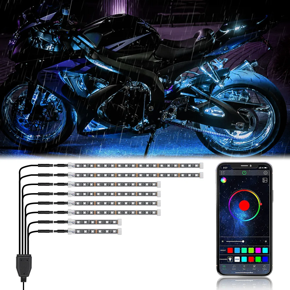

Waterproof 5050 Chip Light Beads LED Car Motorcycle Decorative Ambient Lamp APP Sound Control RGB Moto Atmosphere Light