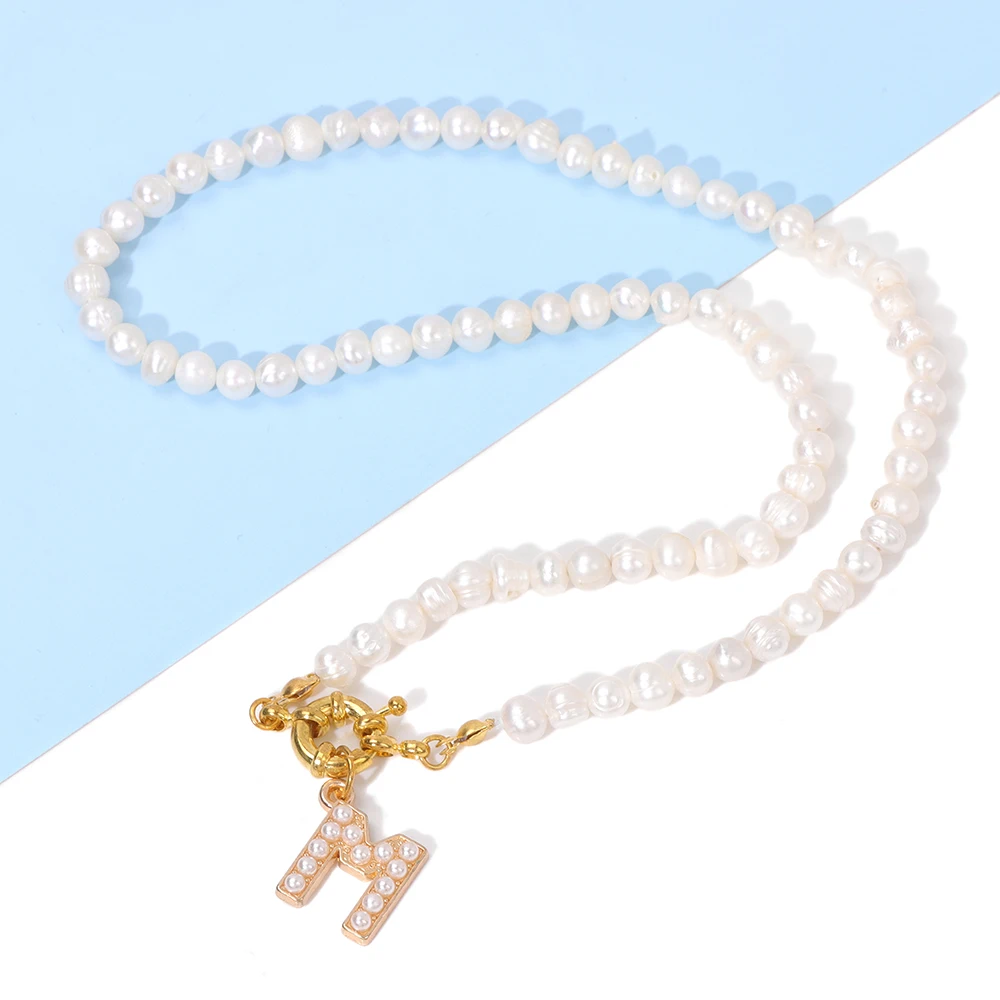

26 Letters Pearl Necklace For Women Natural Baroque Pearls Chain A-Z Initial Pendant Necklace Name Wedding Birthday Jewelry