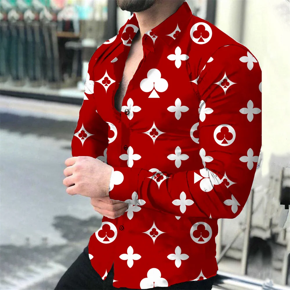 

2024 New Men's Poker Printed Polo Collar Button Shirt Outdoor Casual Party Men's Designer Clothing Soft Fabric Men's Top S-6XL