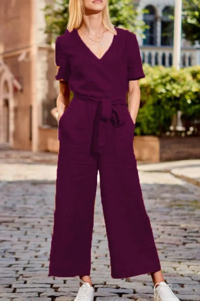 BOFFIN Women's Pants Solid Casual Jumpsuit Fashion V-Neck Loose Jumpsuit Elegant Women's Sets 2023 Summer Female Sports Jumpsuit