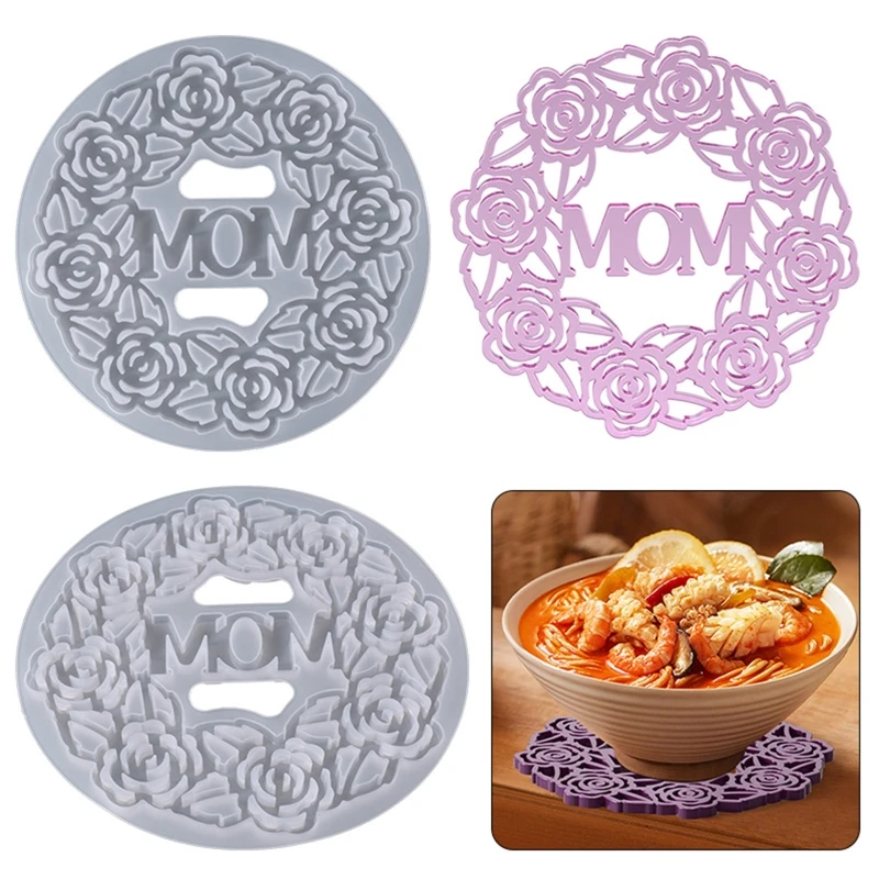 

DIY Mom Letter Wreath Pad Coaster Mold Round Flower Shaped Cup Tray Mat Heat Insulation Pad Silicone Mould Home Office Ornaments