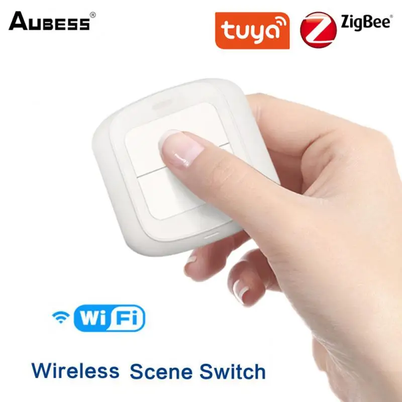 

Умный выключатель Aubess Tuya Wi-Fi/ZigBee, дистанционное управление на 2 клавиши, с питанием от аккумулятора, несколько сцен