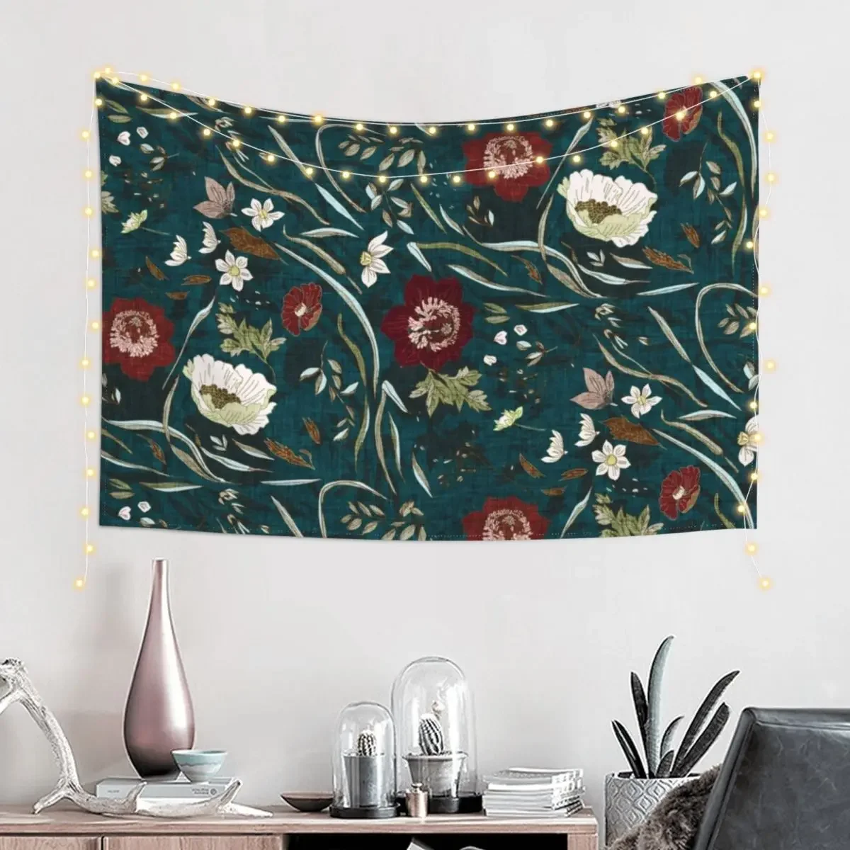 Бирюзовый цветочный гобелен Noir