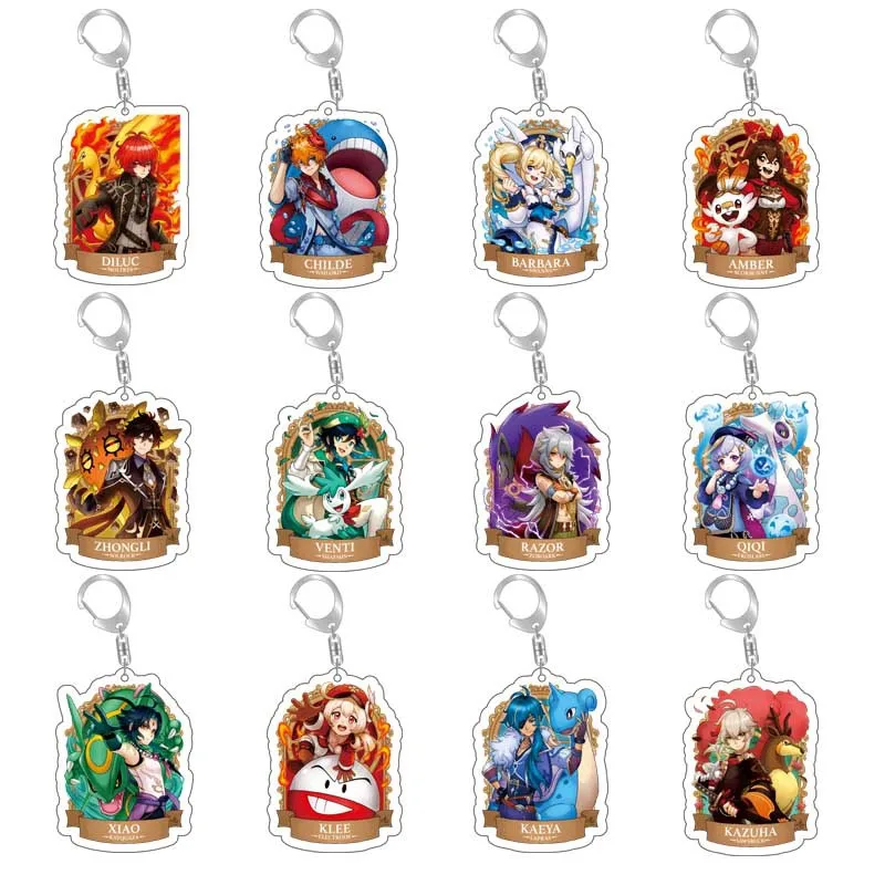 

Genshin Impact & Pokemon Cospaly Keychain Abyss Mage Kaeya Alberch Tartaglia Diluc Accessories Key Chain Backpack Pendant Gift