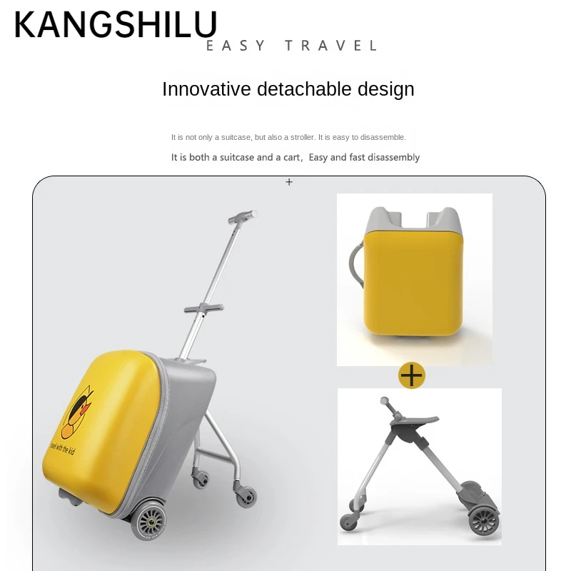 KANGSHILU New 2023 Cartoon Baby Ride On Trolley Luggage Lazy Carry On Suitcase Kids Trolley Case Box Scooter Offers with Wheels