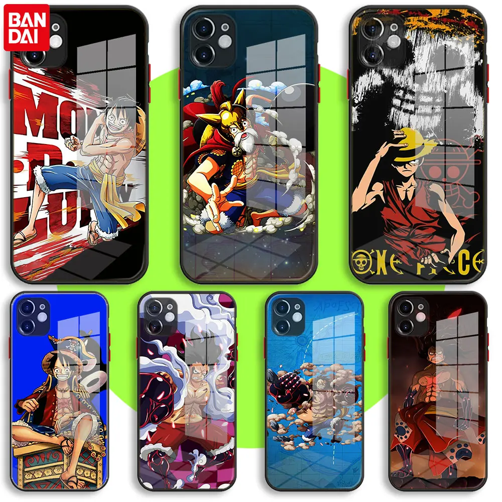 

BANDAI Black Soft Glass Case For iPhone 13 11 12 Mini Pro Max XS XR X 7 8 6 Plus SE2 Silicone Cover One Piece Luffy Anime