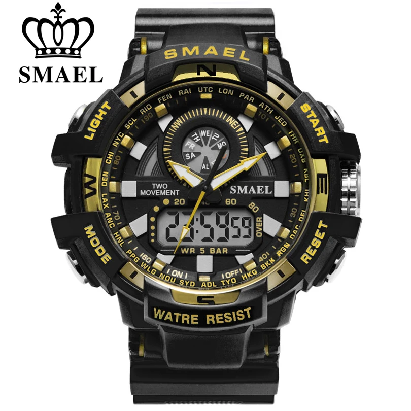 

SMAEL Men Military Watch LED Quartz Clock Sport Watches for Male Dual Display Wristwatches relogios masculino 30m Waterproof