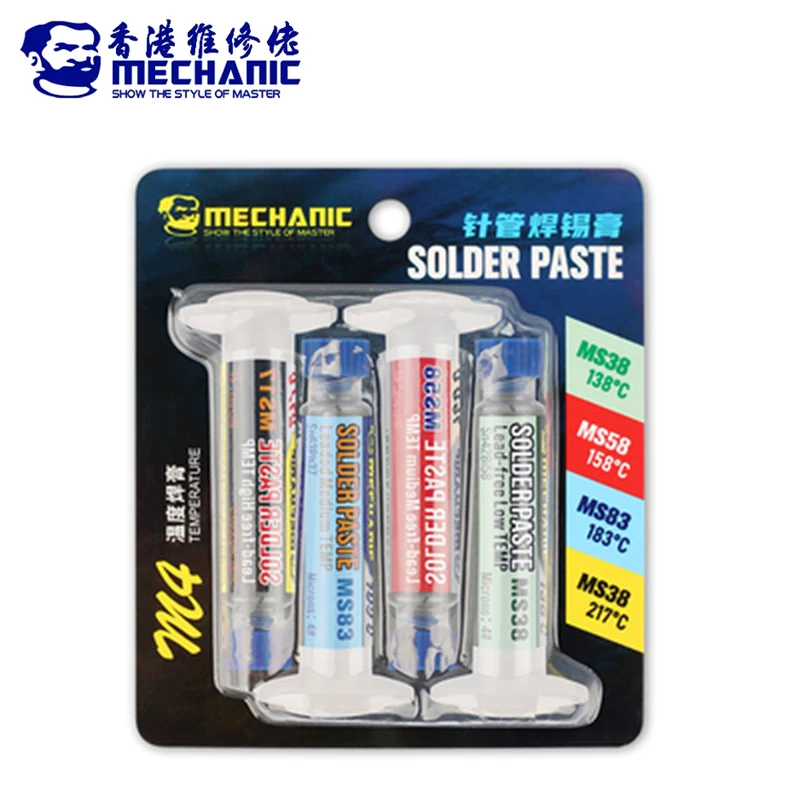 

Mechanic 4 IN 1 Solder Tin Paste 138/158/183/217℃ Melting Point Welding Flux for Phone Motherboard Chips BGA PCB Repair Tools