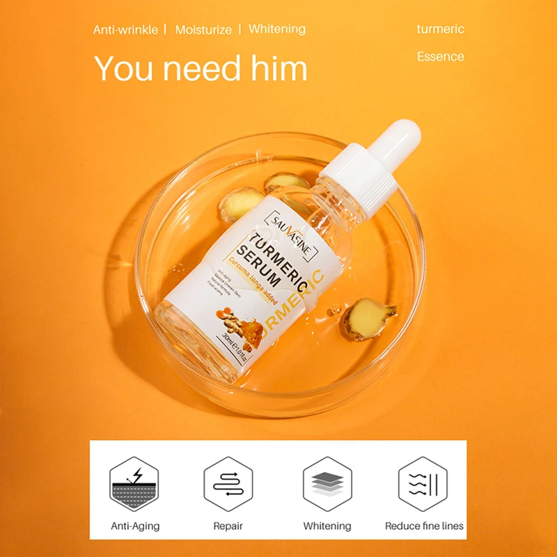 

Сыворотка для отбеливания и увлажнения кожи, с куркумой, лимонным маслом