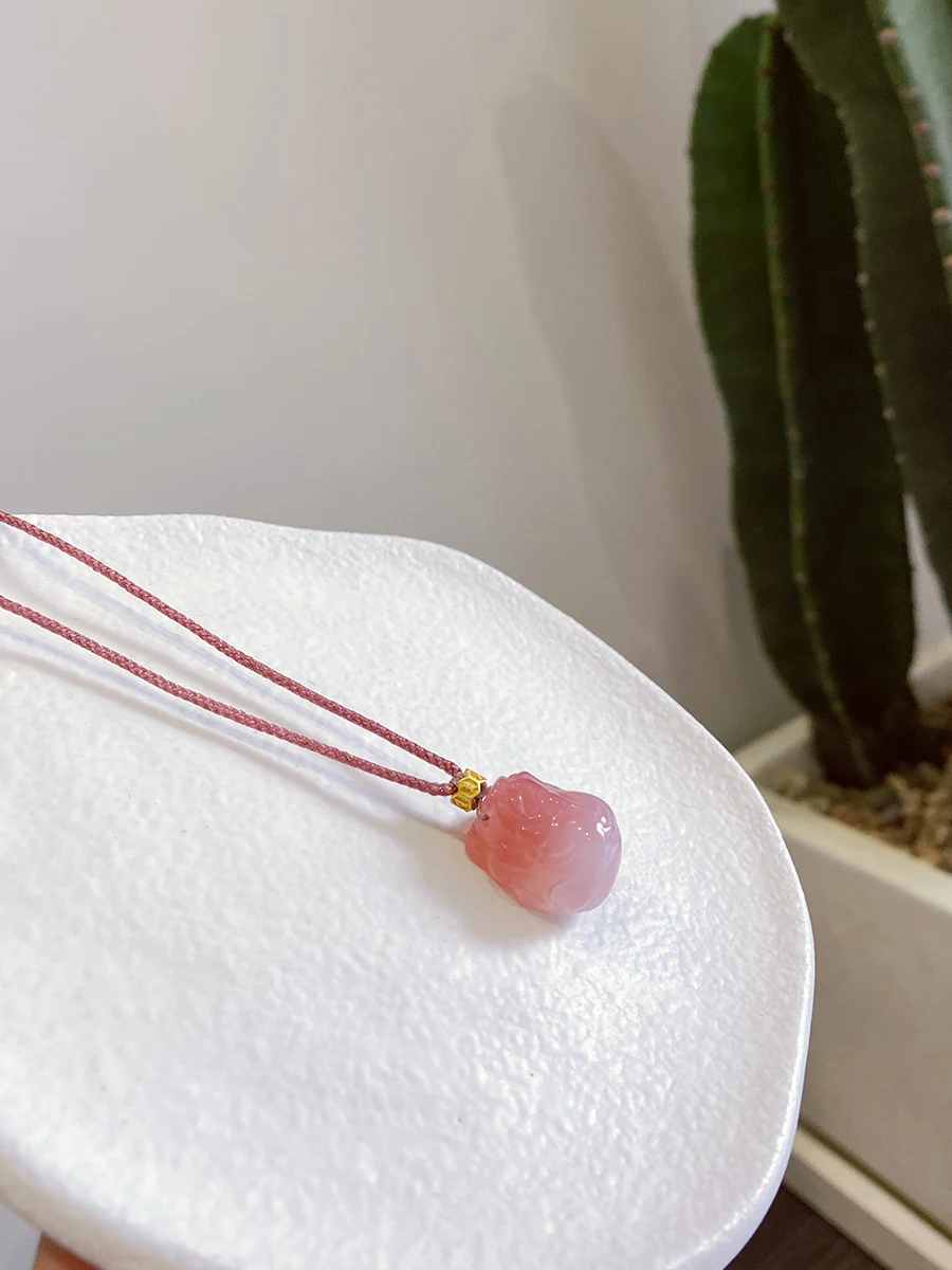 Деввять тети Тай розовый агат удача маленькое ожерелье плетеная веревка ручной