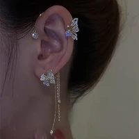 gold silver color butterfly ear clips without piercing for women sparkling zircon ear cuff clip earrings wedding jewelry