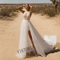 viktoria elegant wedding dress o neck detachable train backless tulle a line women custom made vestidos de novia