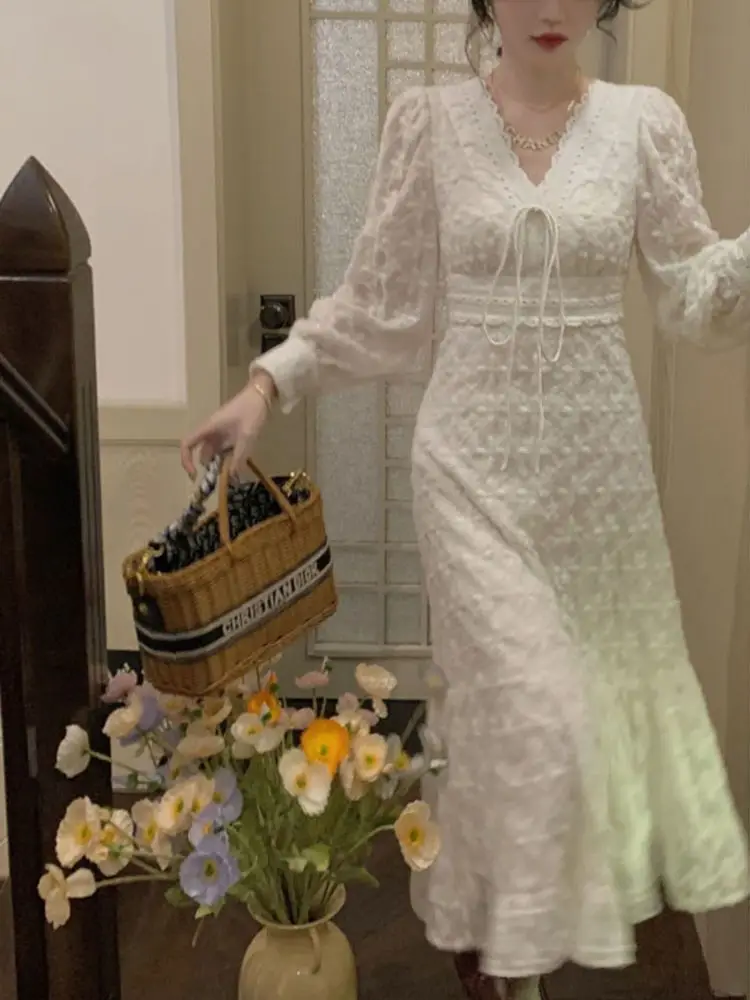 

Vintage Fairy Dress Women Elegant Designer Chiffon Dress Long Sleeve Party Midi Dress Casual Women Clothing Autumn Female Dress