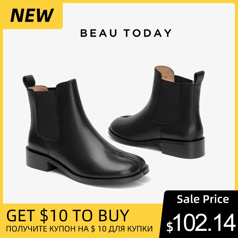 

BEAUTODAY/однотонные ботинки черного цвета; Женская теплая зимняя обувь из натуральной телячьей кожи без шнуровки с толстым носком ручной работы; 03716