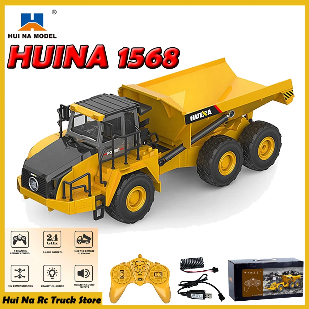 

HUINA 1:24 Радиоуправляемый грузовик самосвал экскаватор гусеница 1568 9 каналов 2,4 г Радиоуправляемый автомобиль электромобиль трактор игрушки ...