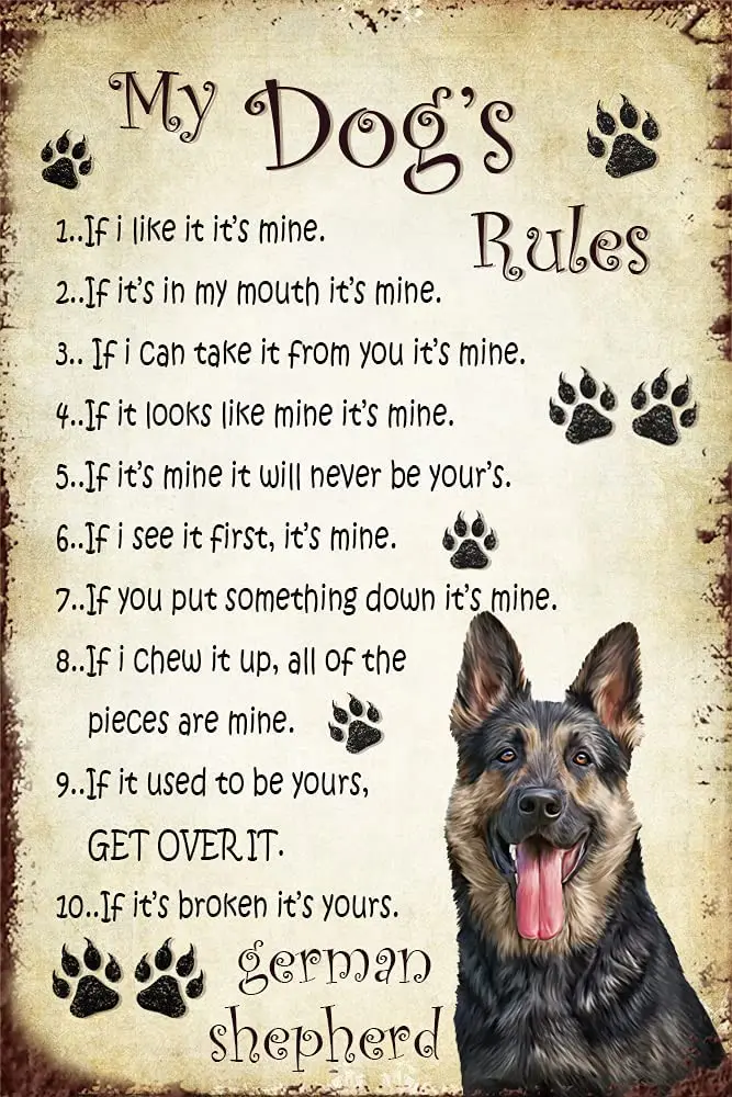 

German Shepherd Rules Vintage Rusty Metal Tin Sign 12" X 8" Home Wall Decoration Metal Plaques