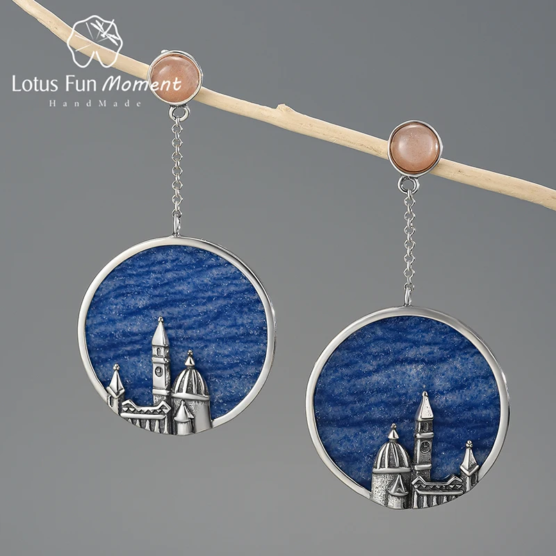

Lotus Fun Moment Real 925 Sterling Silver Natural Handmade Fine Jewelry Vintage Florence Cathedral Dangle Earrings for Women