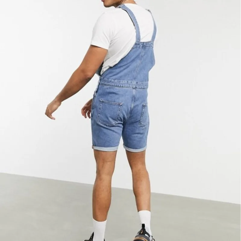 New Retro Mens Jeans Shorts Rompers One-piece Overalls Suspenders Summer Trend Streetwear Men Jumpsuit