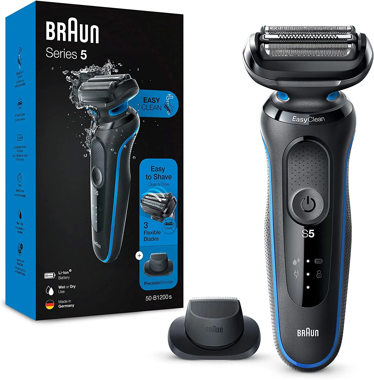 For Men With Precision Beard Trimmer, Wet And Dry Rechargeable Cordless Foil Razor Blue Waterproof