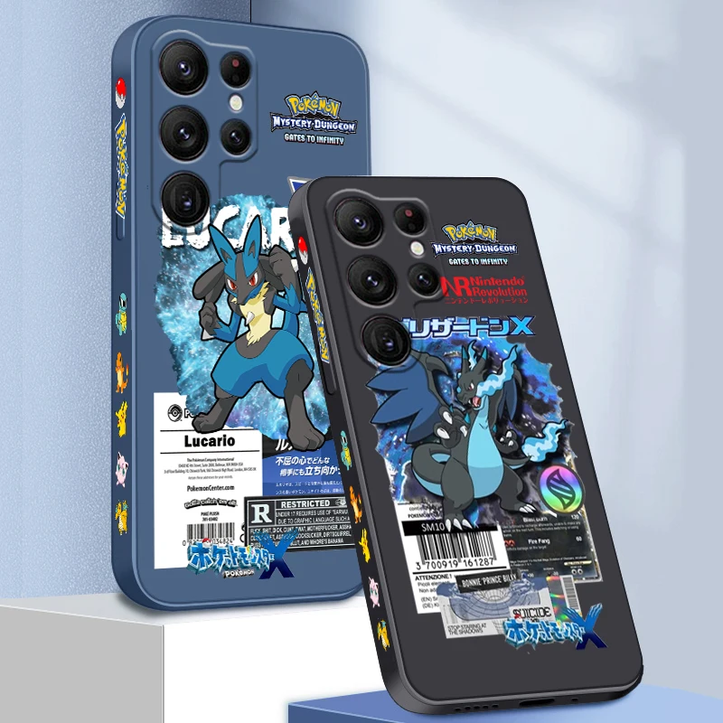 

Pokemon Lucario Cute Cartoon Liquid Left Rope For Samsung Galaxy S23 S22 S21 S20 FE S10 Ultra Plus Lite 5G Cover Phone Case
