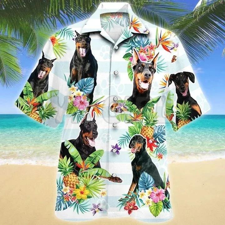 

Doberman Pinscher Tropical Flower Hawaiian Shirt 3D All Over Printed T Shirts Funny Dog Tee Tops shirts Unisex Tshirt