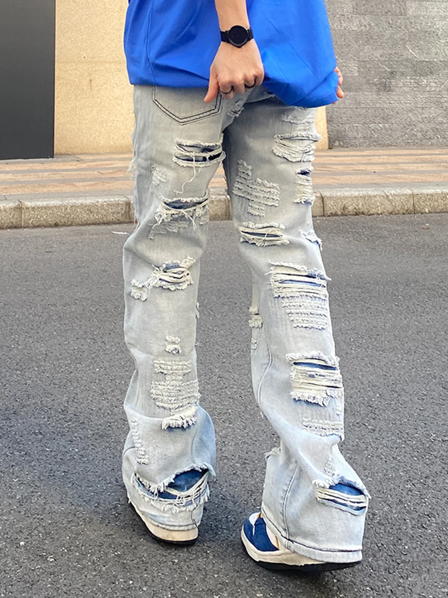 Stylish Men's Hip-hop Jeans with Distressed, Worn-out, Loose, and Wide-leg Design - Perfect for Skateboarding and Streetwear