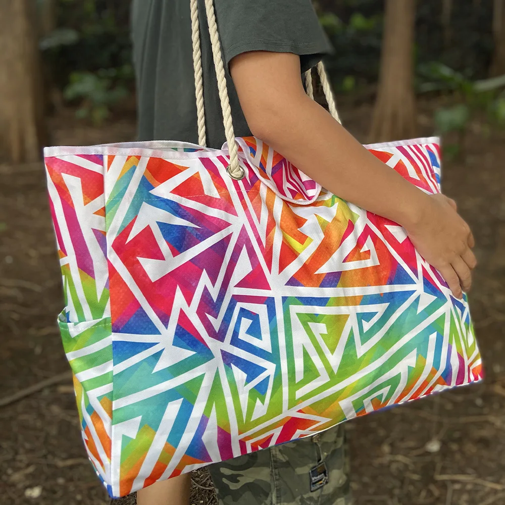 

Oxford Cloth Beach Bag Summer Large Capacity Picnic Shoulder Bags Striped Waterproof Travel Hemp Rope Tote Bag Sundries Packs