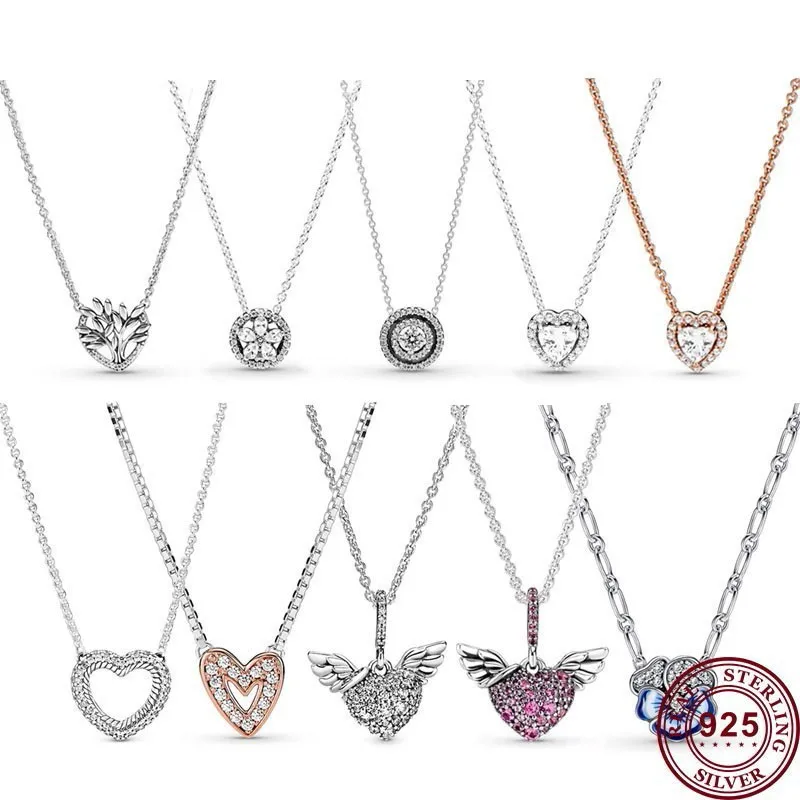 

New Hot 925 Silver Glittering Angel Eternal Hand-painted Love Heart Women's Necklace Wedding High-quality DIY Charm Jewelry