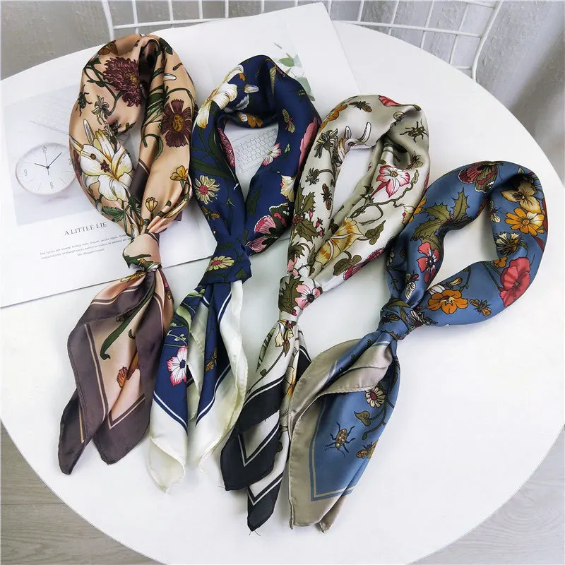 

70cm square silk scarf ladies small Decorate Floral WOMEN Scarves hair band tie