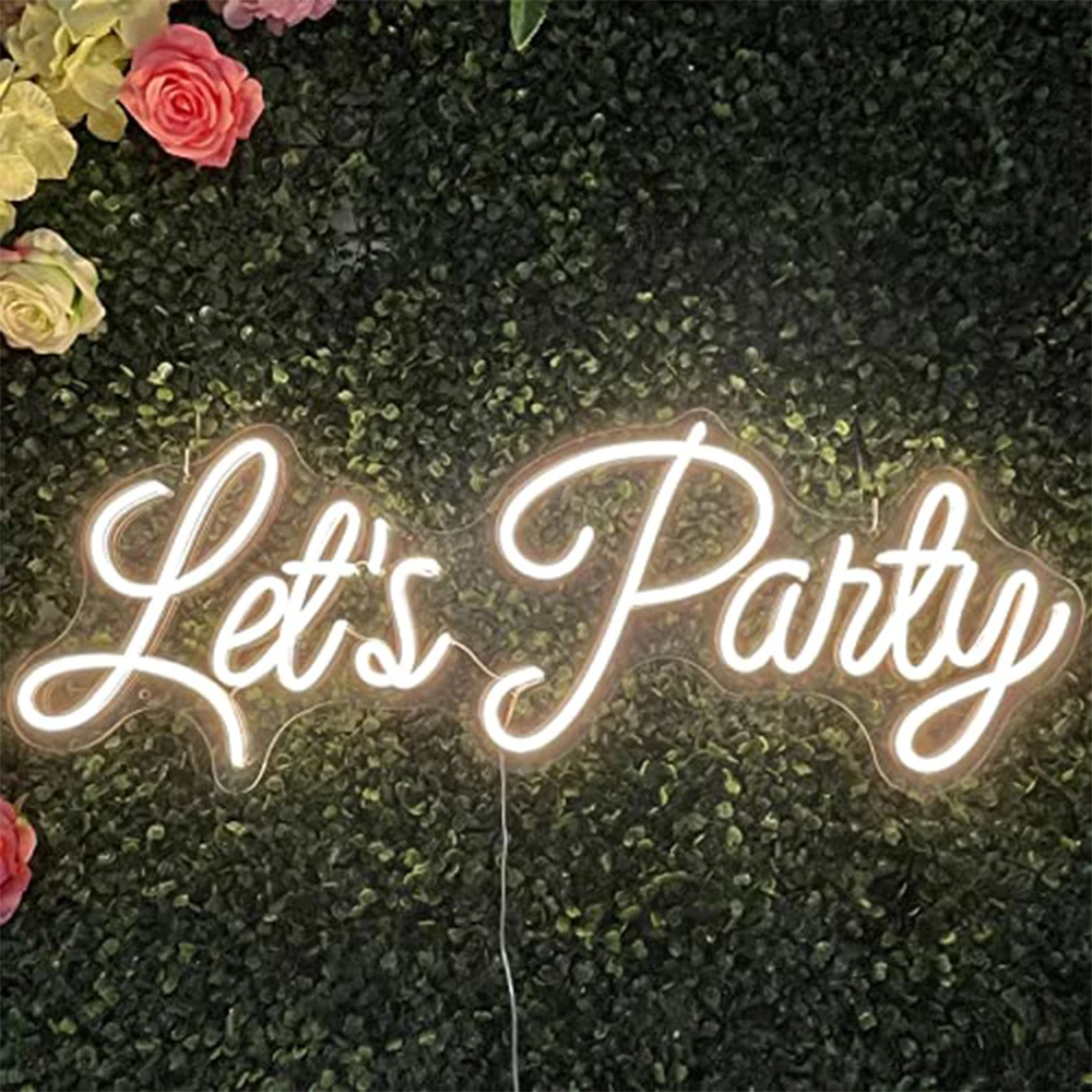 Custom Let's Party Neon Sign Couple Bedroom Lighting Wedding Party Home Bar  Wall LED Sign Neon Festive Lights